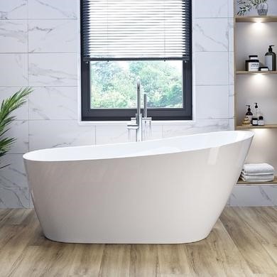 Blue Freestanding Single Ended Roll Top Slipper Bath with White Feet 1615 x  690mm - Baxenden | Appliances Direct